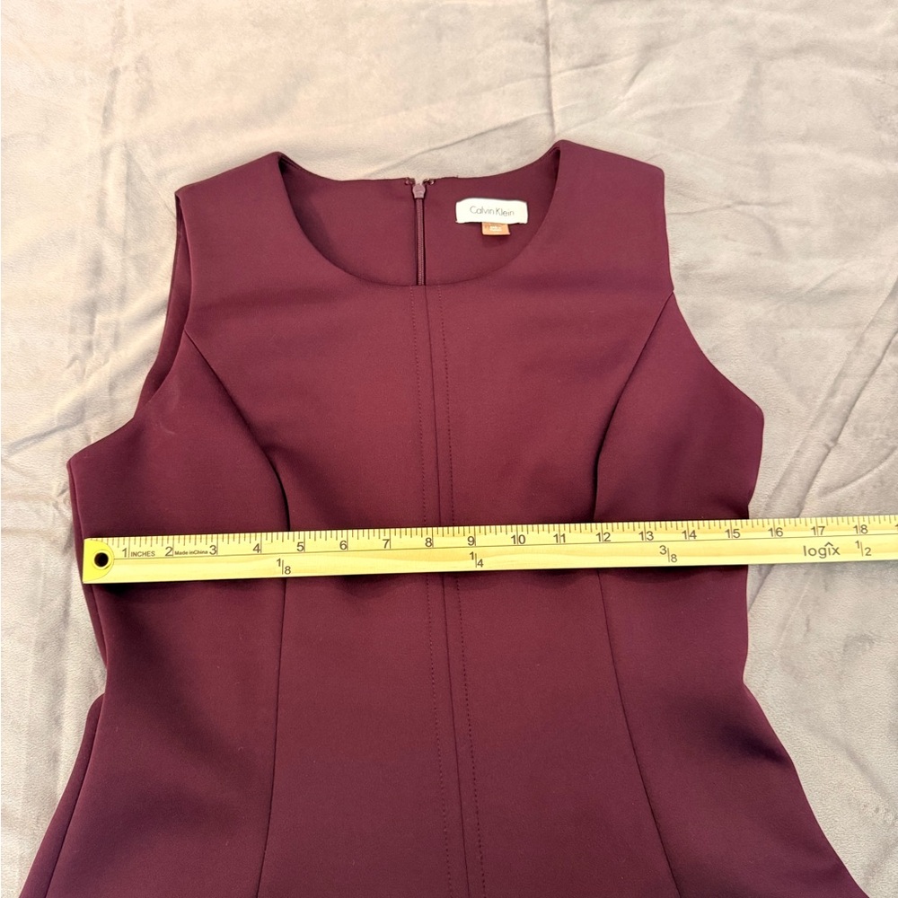 Calvin Klein Scuba Knit Fit & Flare Plum/Eggplant Colorblock Dress - Size 10 - Picture 4 of 8
